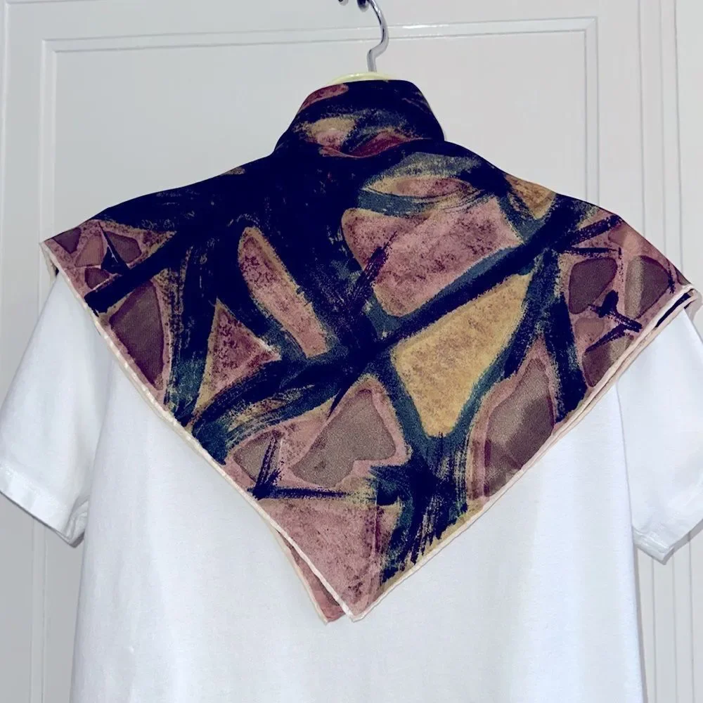 Vintage 60s Auteuil Fabrics Inc abstract art‎ green, brown & pink acetate scarf - Picture 8 of 8